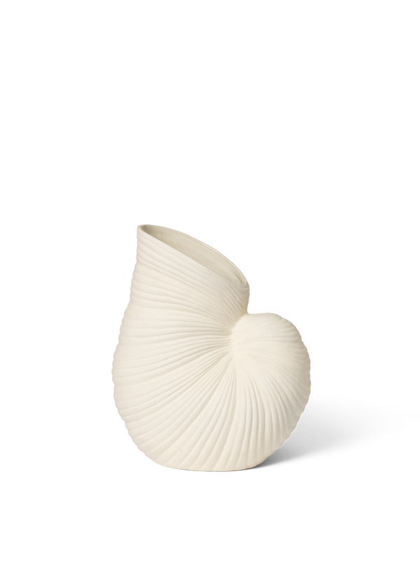 ferm LIVING Shell vase in off-white stoneware on a neutral background