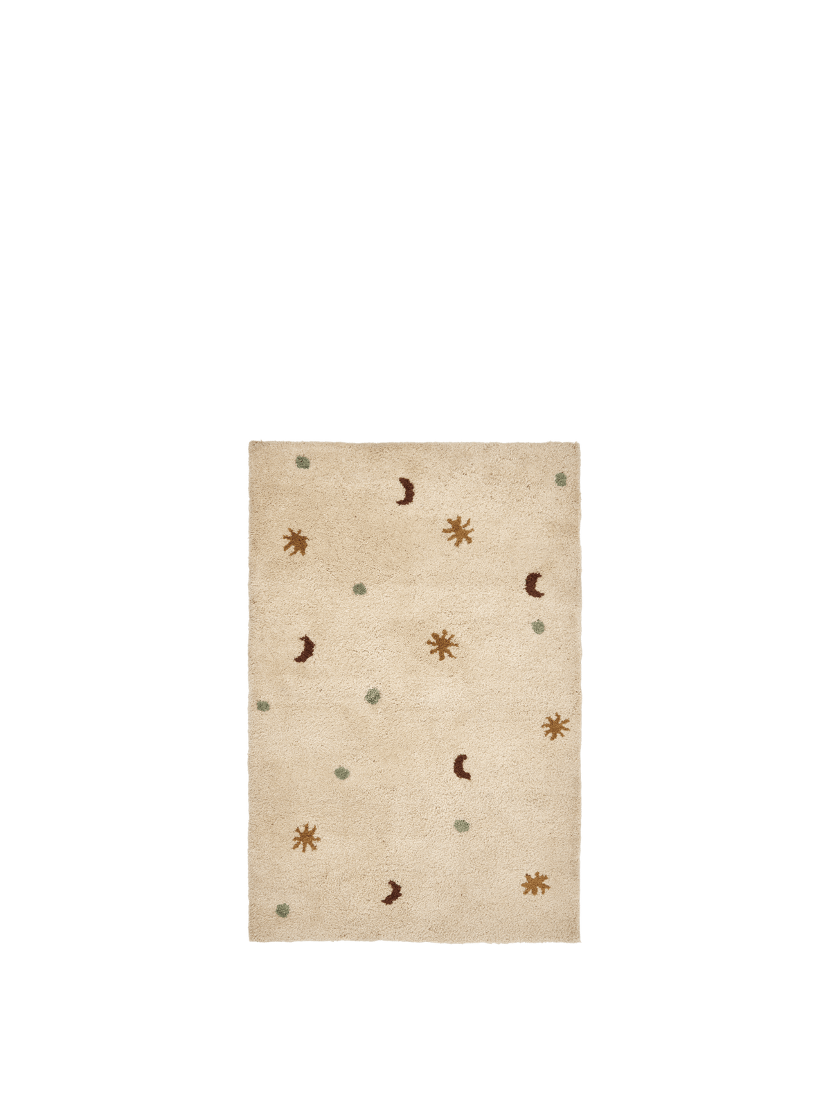 ferm LIVING Skye hand-tufted wool rug in parchment with celestial motif on a neutral background