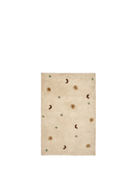 ferm LIVING Skye hand-tufted wool rug in parchment with celestial motif on a neutral background
