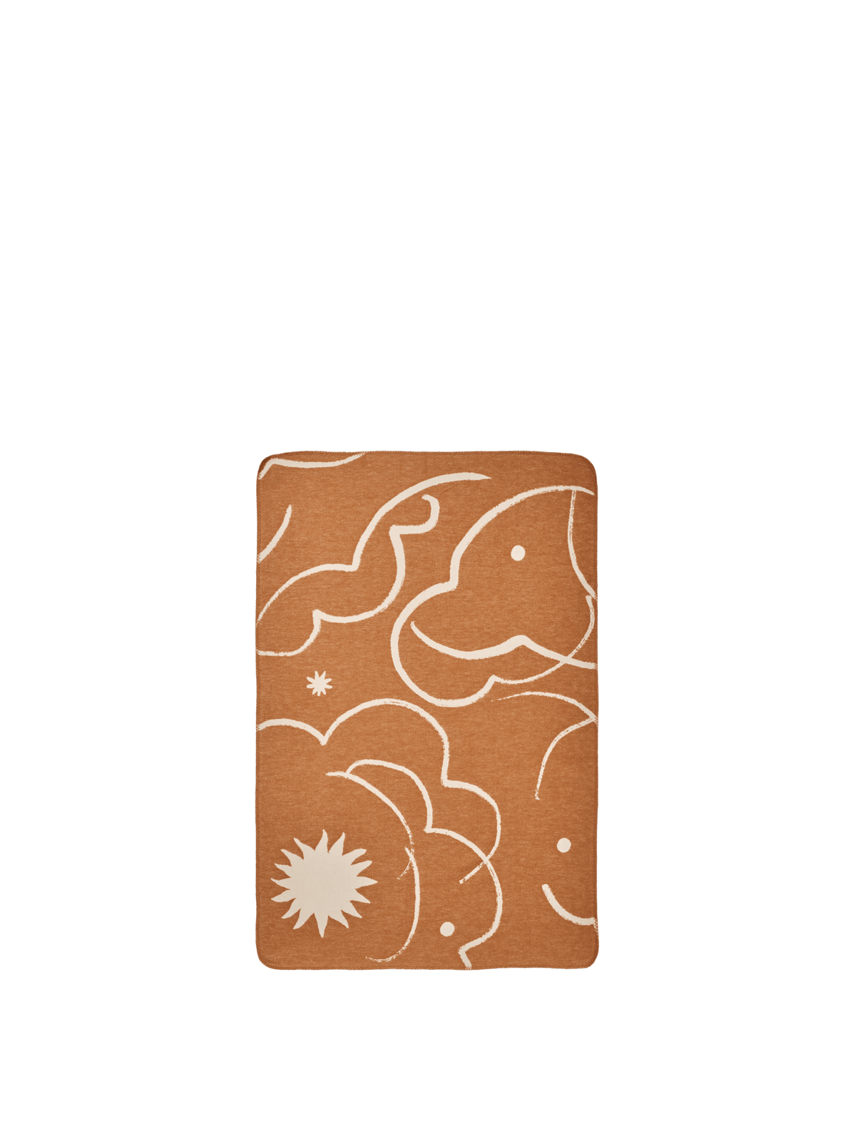 ferm LIVING Skye blanket in sienna and parchment with celestial pattern on a neutral background