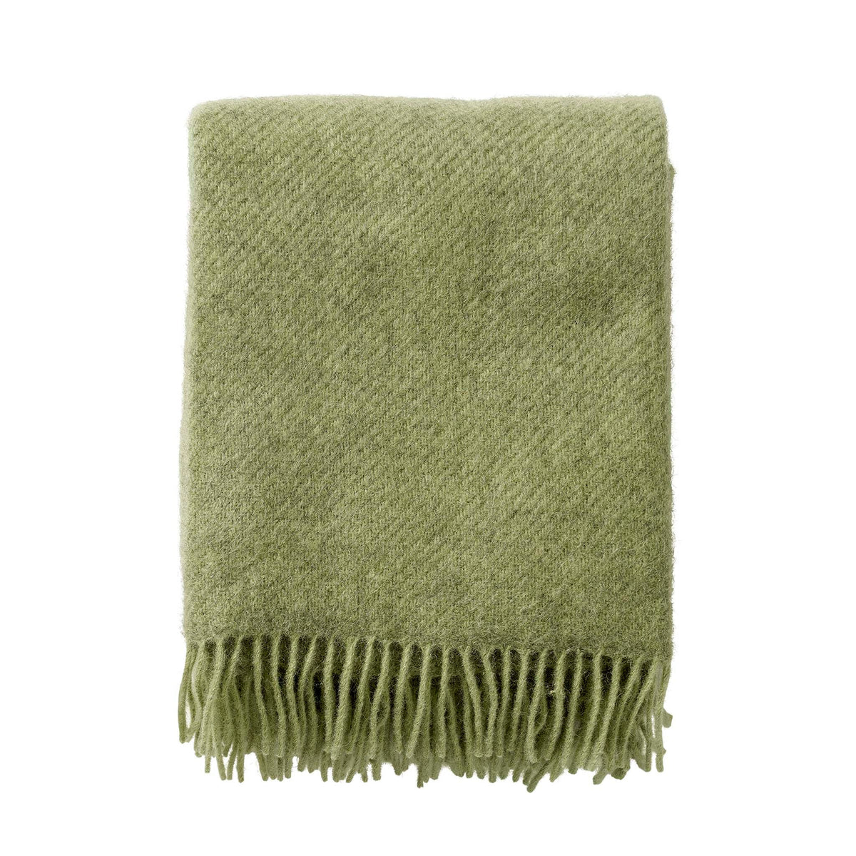 Klippan Gotland brushed wool throw in pear green, folded on a white background