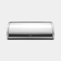 Brabantia Roll Top Bread Bin in matt steel, front view on white background