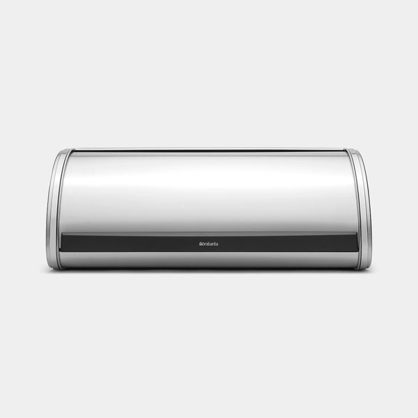 Brabantia Roll Top Bread Bin in matt steel, front view on white background