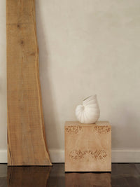 Detail of the unglazed off-white stoneware surface of the Shell vase