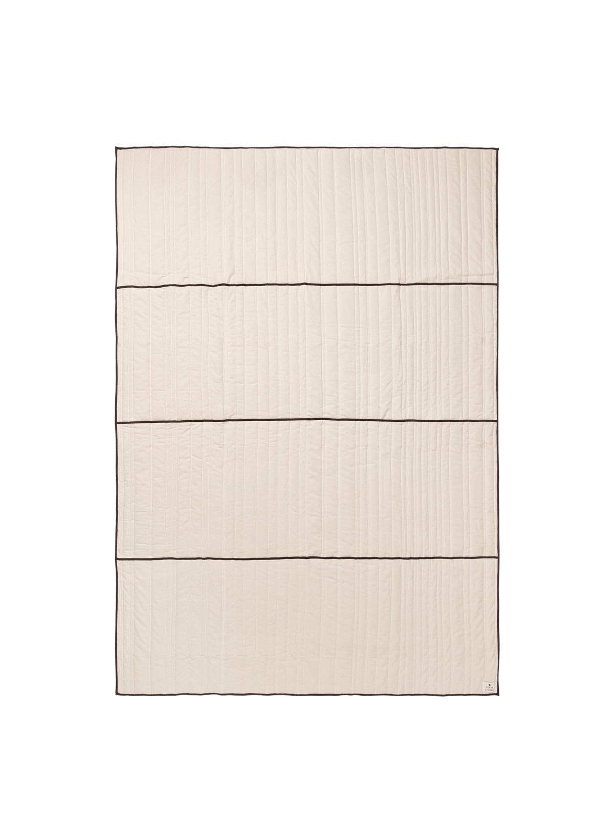 ferm LIVING Vari quilted bedspread in natural with dark chocolate piping, folded on a neutral background
