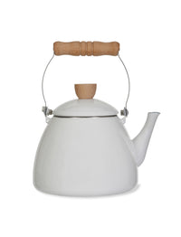 Detail of the white enamel kettle spout and lid