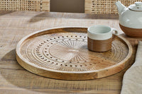 Namuna tray holding a cup on a rustic wooden table