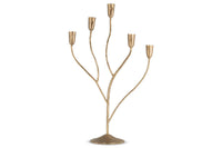 Nkuku Palani large antique brass statement candelabra on white background