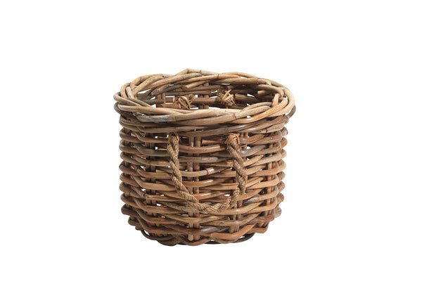 Nkuku small Rattan Chunky Basket with rope handles on white background