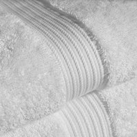 Detail of the woven border of the white Christy Supreme Hygro towel