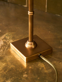 Kelmscot antique brass table lamp with olive green fabric flex