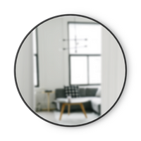 Umbra Hub round wall mirror with black rubber frame, 94 cm, front view